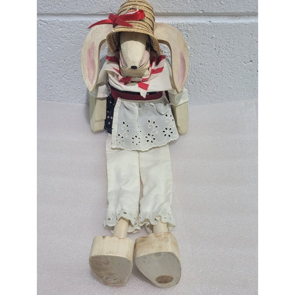 Handmade Wood Bunny Rabbit w/Hat Movable 17" Patriotic Primitive Folk Art